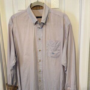 Mens Burberry Classic Check Lavender Button Down Shirt with Checkered Trim Sz L